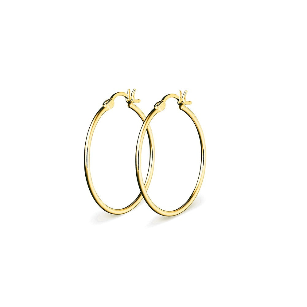 Sterling Silver Gold-Plated Round Tube Hoop Earrings, 10mm