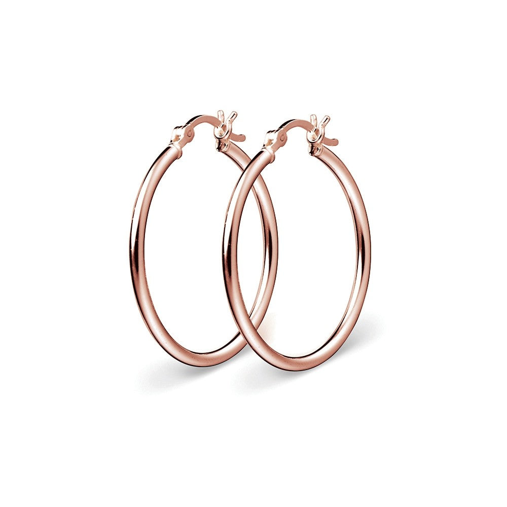 Sterling Silver Rose Gold-Plated Round Tube Hoop Earrings, 15mm