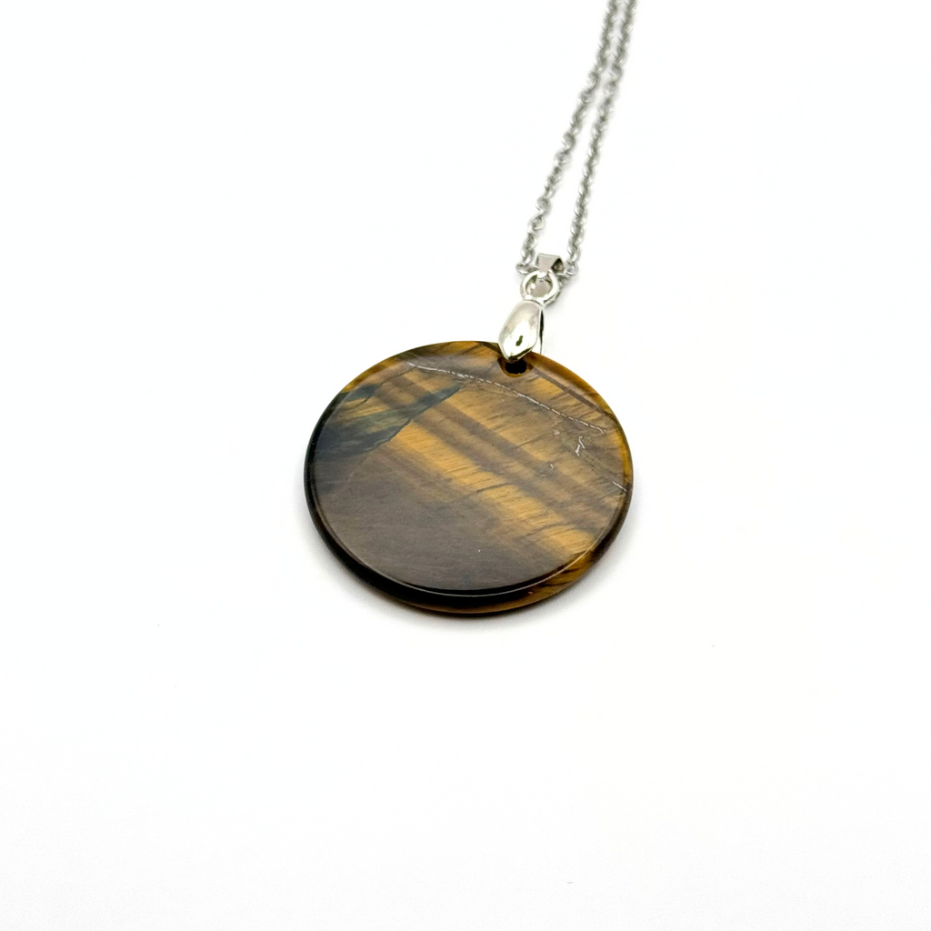 Round Natural Gemstone Plate Necklace