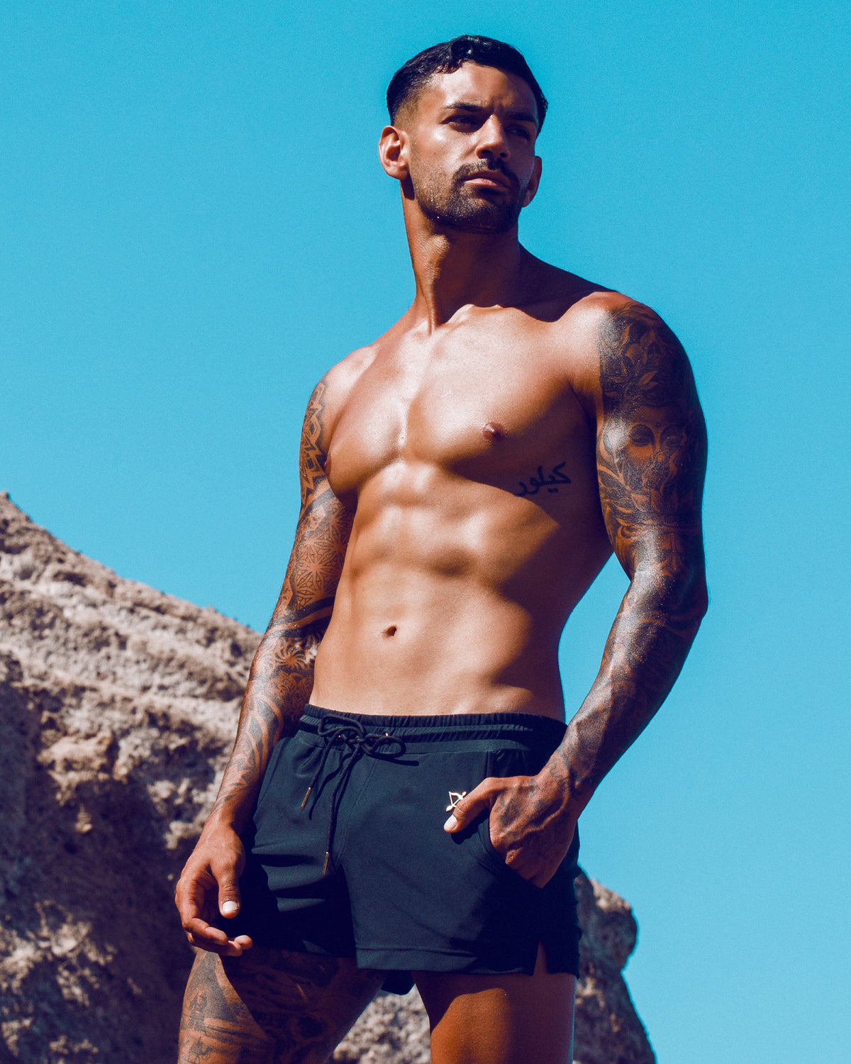 Sagittar 3" Swim Short | Midnight Black | Premium Nylon, Gold Hardware