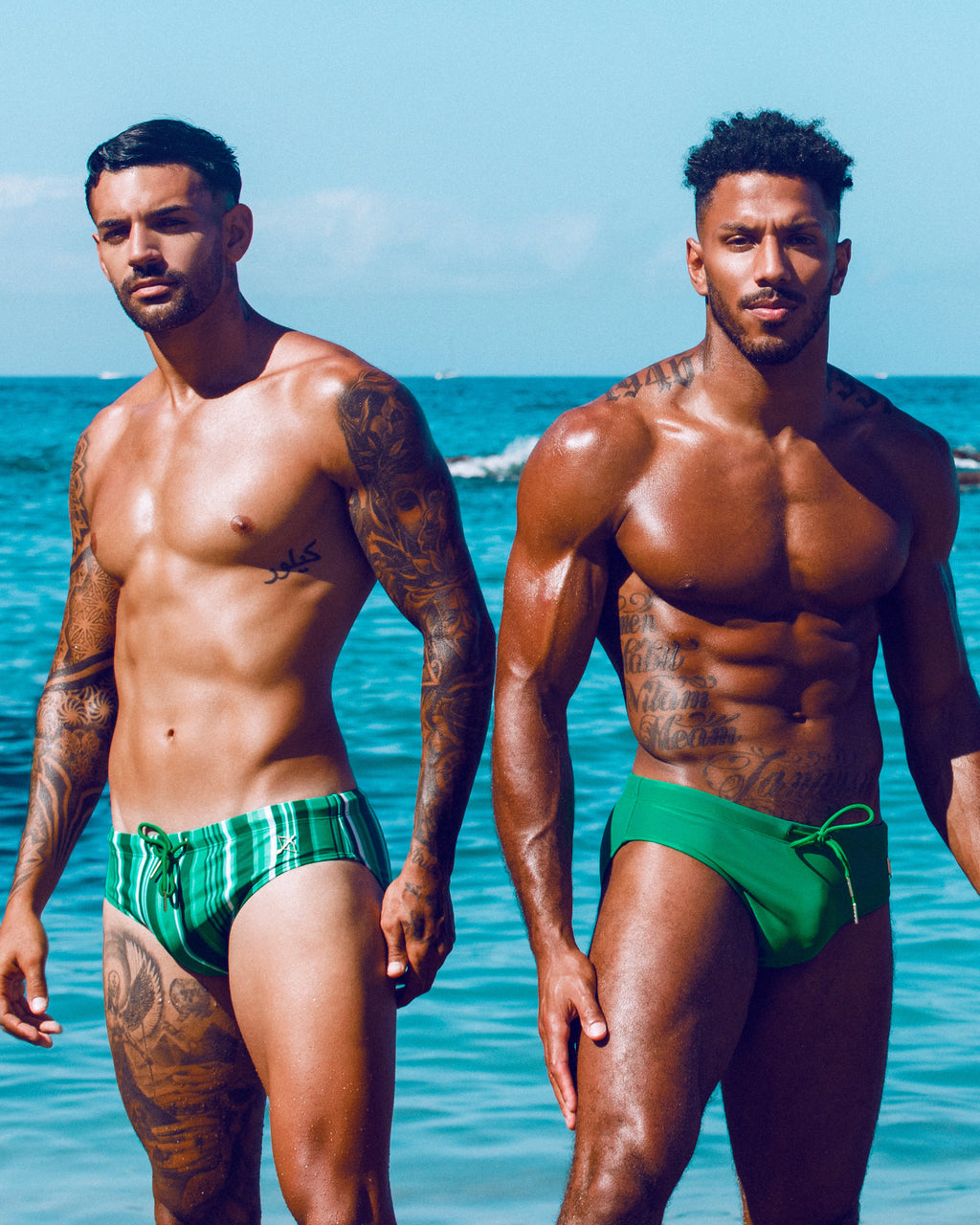 Bow Swim Brief | Decoded Stripe Green | Bold Print, Low-Rise Cut