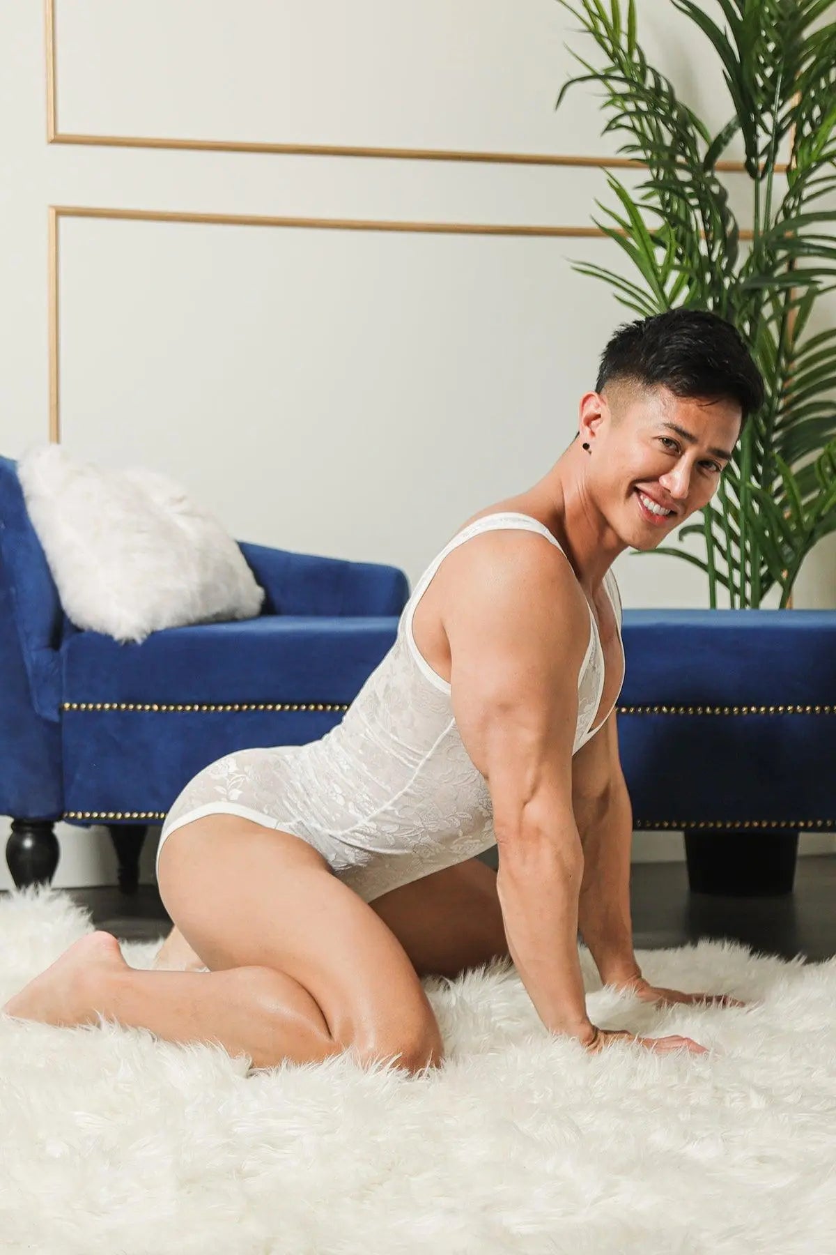 JJ Malibu Men's Kiss-It-Better Lace Bodysuit - Off White