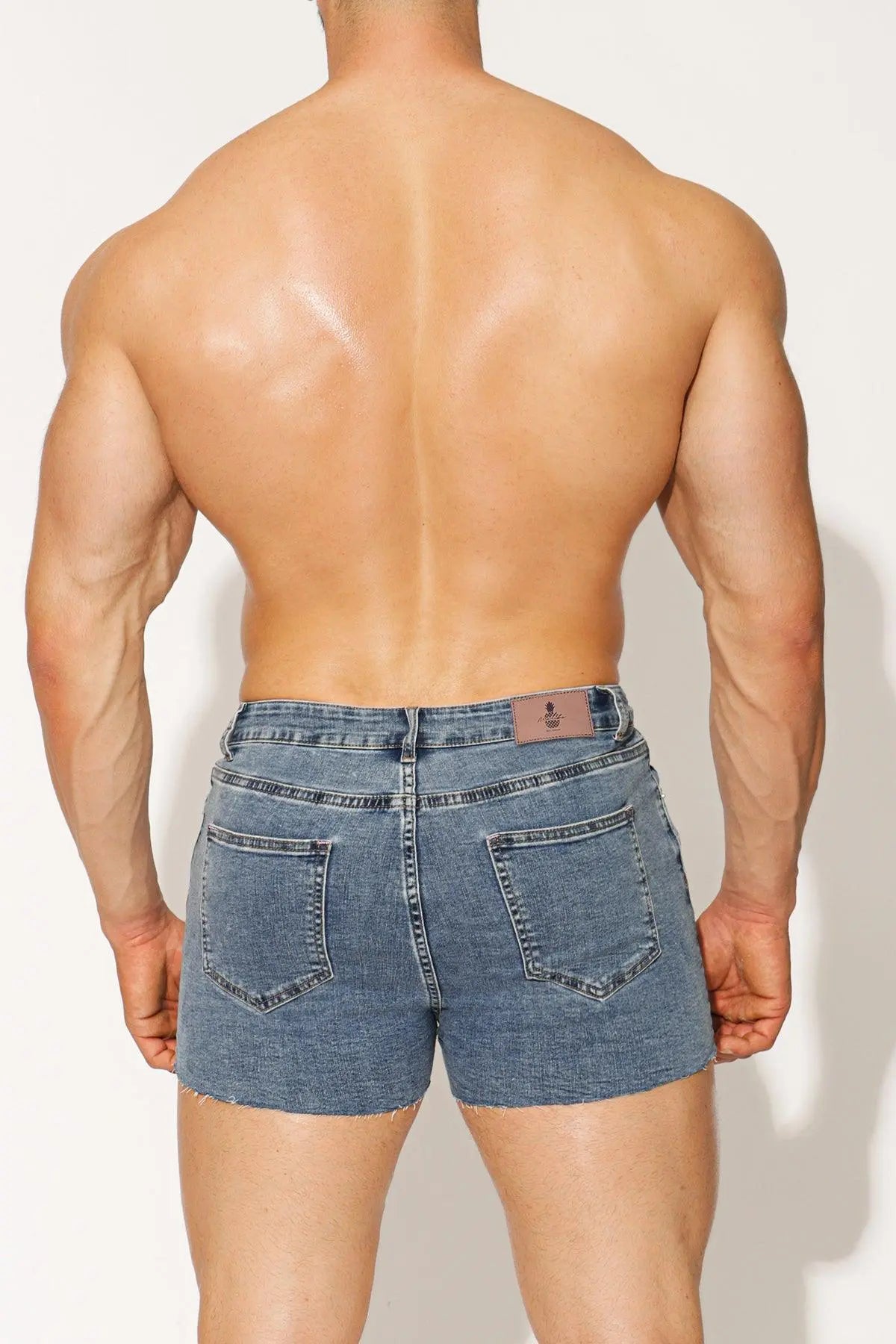 JJ Malibu Men's Rockstar Raw Cut 2.5" Denim Short Shorts - Washed Blue