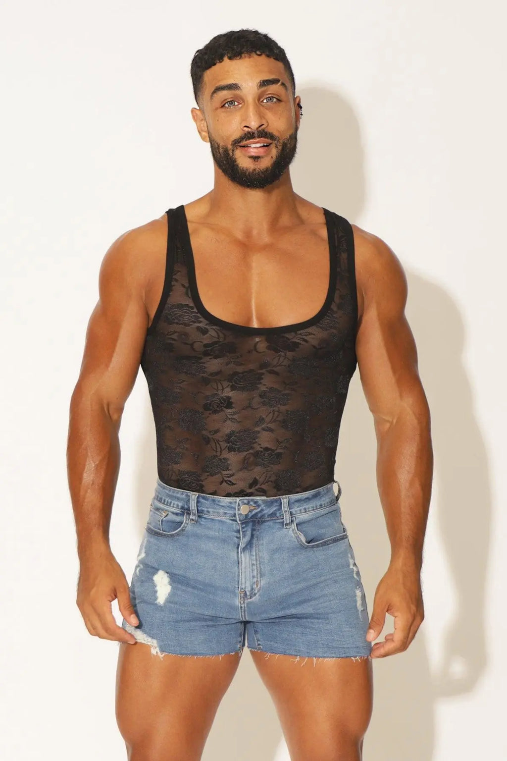 JJ Malibu Men's Kiss-It-Better Lace Bodysuit - Black