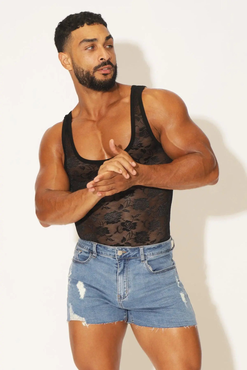 JJ Malibu Men's Kiss-It-Better Lace Bodysuit - Black