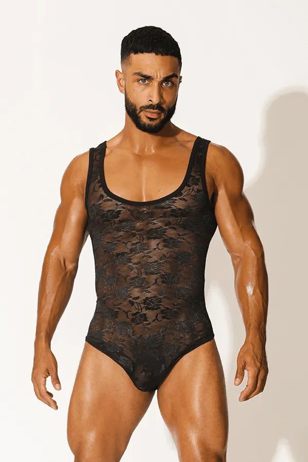 JJ Malibu Men's Kiss-It-Better Lace Bodysuit - Black