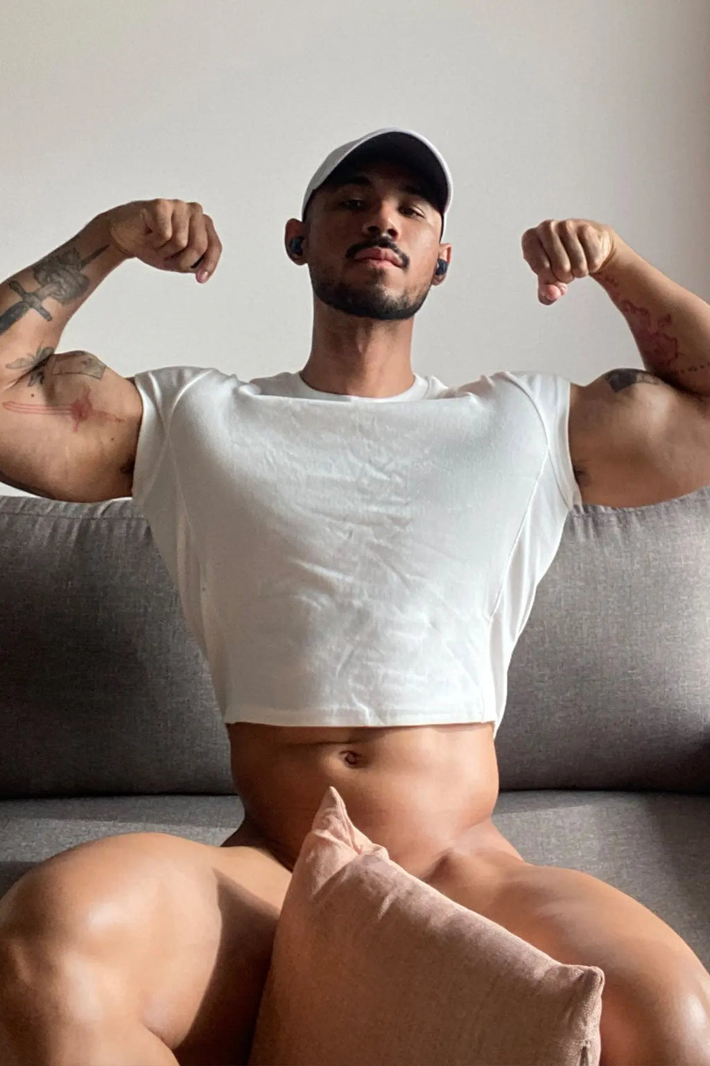 JJ Malibu Men's Cap Sleeve Rib Knit Crop Top - Ivory