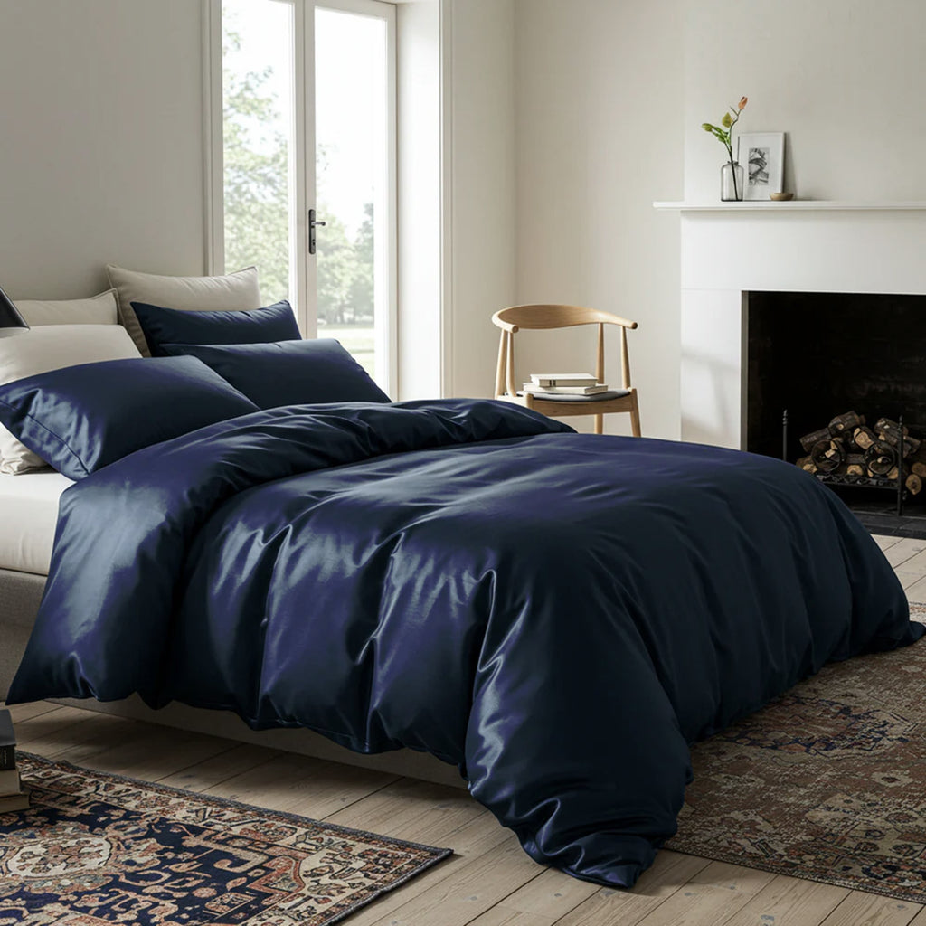 Satin Quilt Cover - Navy Blue - King Size