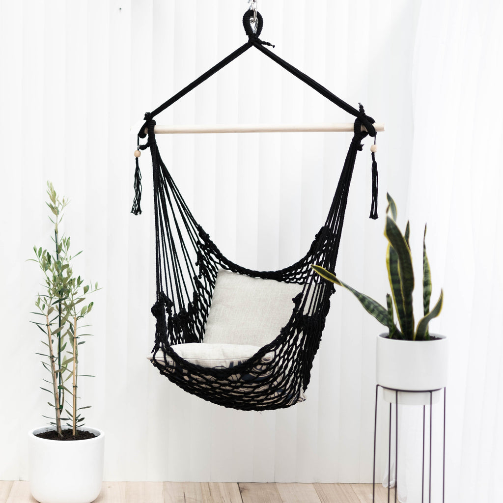 Salvador Macrame Hanging Hammock Chair - Black