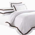 Ava Collection White Quilt Cover Set - Brown Trim