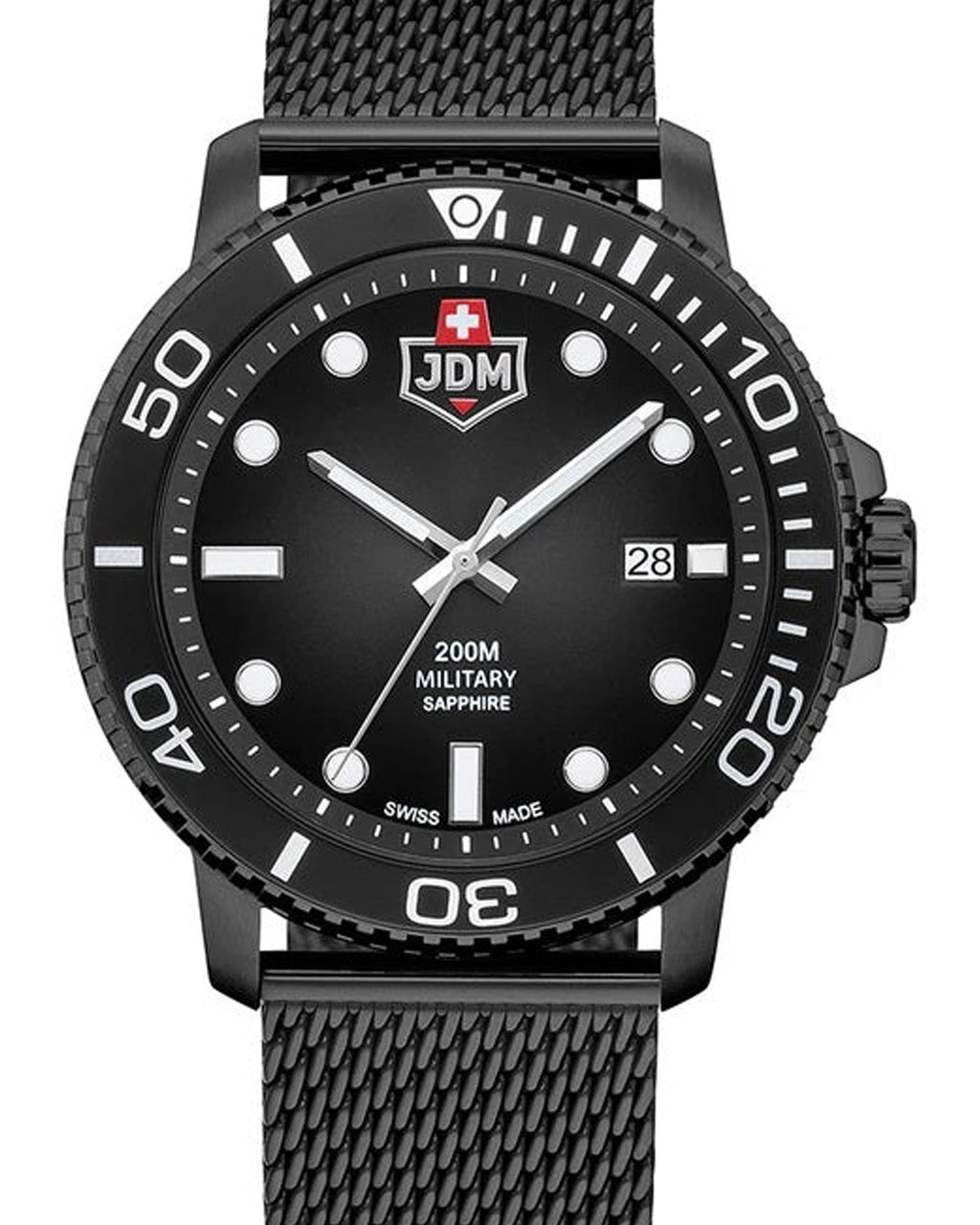 JDM Military Tango Black Steel Mesh Watch
