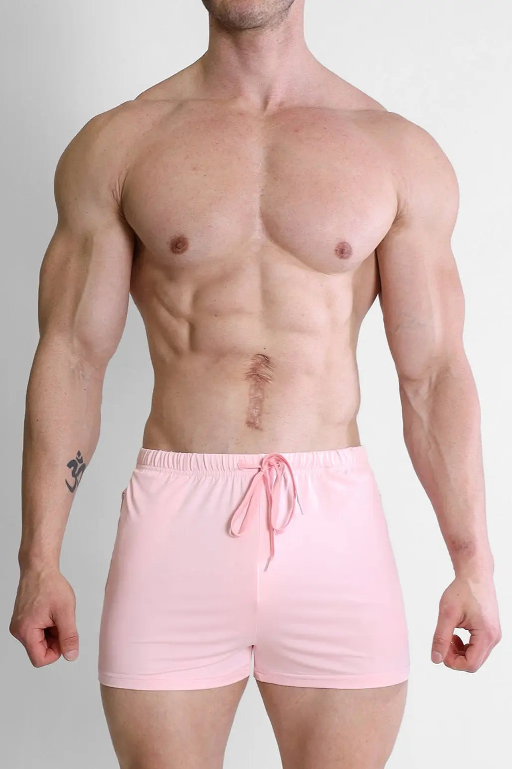 JJ Malibu Men's Karma 2" Short Shorts with Zipper Pockets - Baby Pink