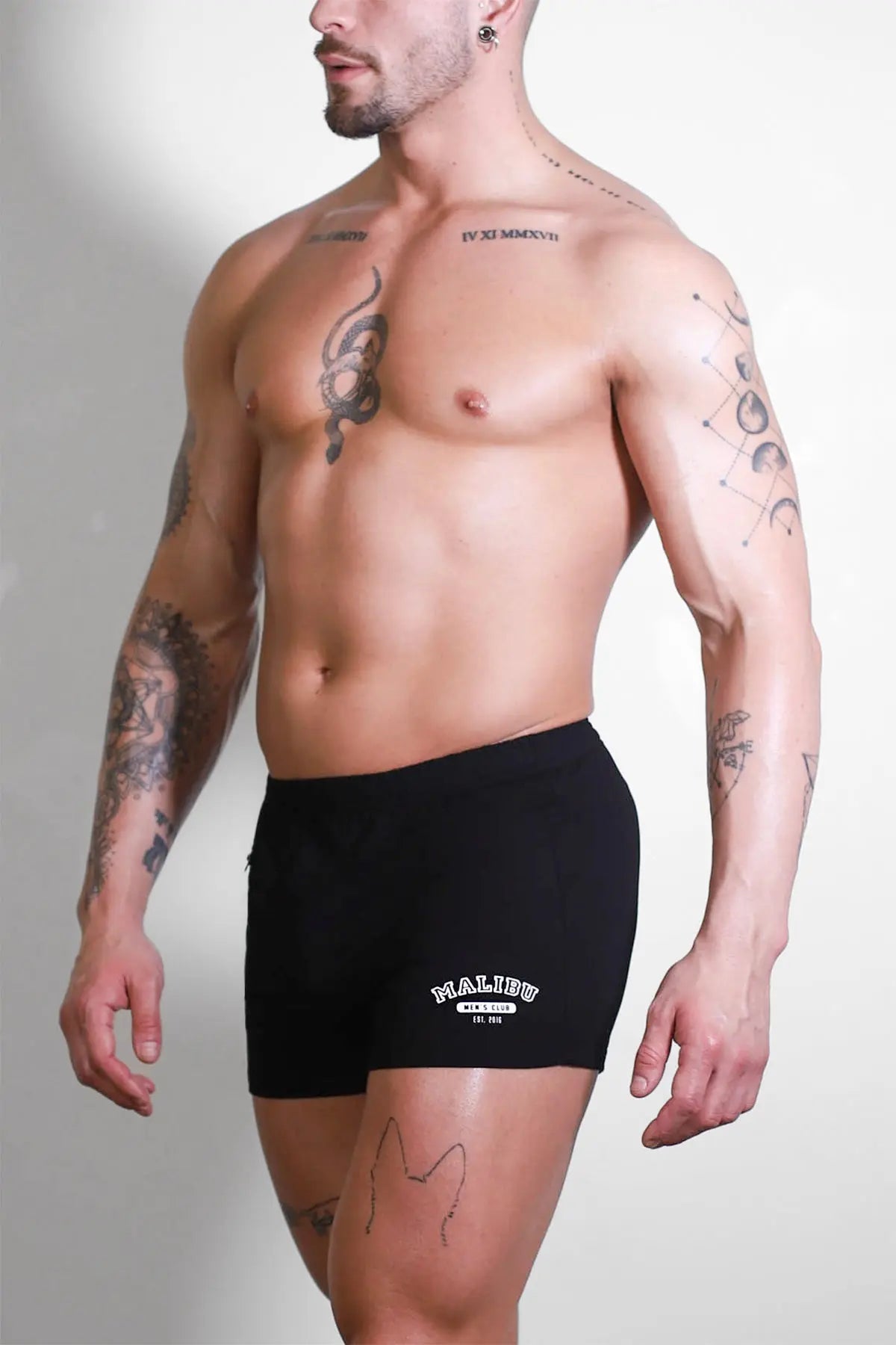 JJ Malibu Men's Varsity 2" Short Shorts with Zipper Pocket  - Midnight Black