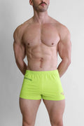 JJ Malibu Men's Varsity 2" Short Shorts with Zipper Pocket  - Neon Yellow