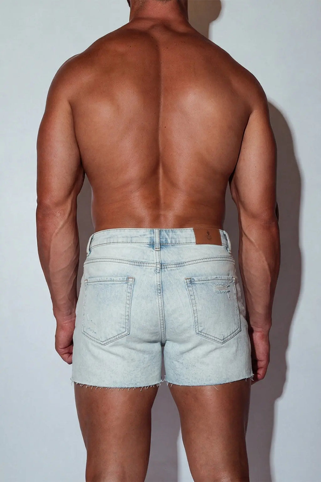 JJ Malibu Men's Rockstar Raw Cut 2.5" Denim Short Shorts - Sky Blue