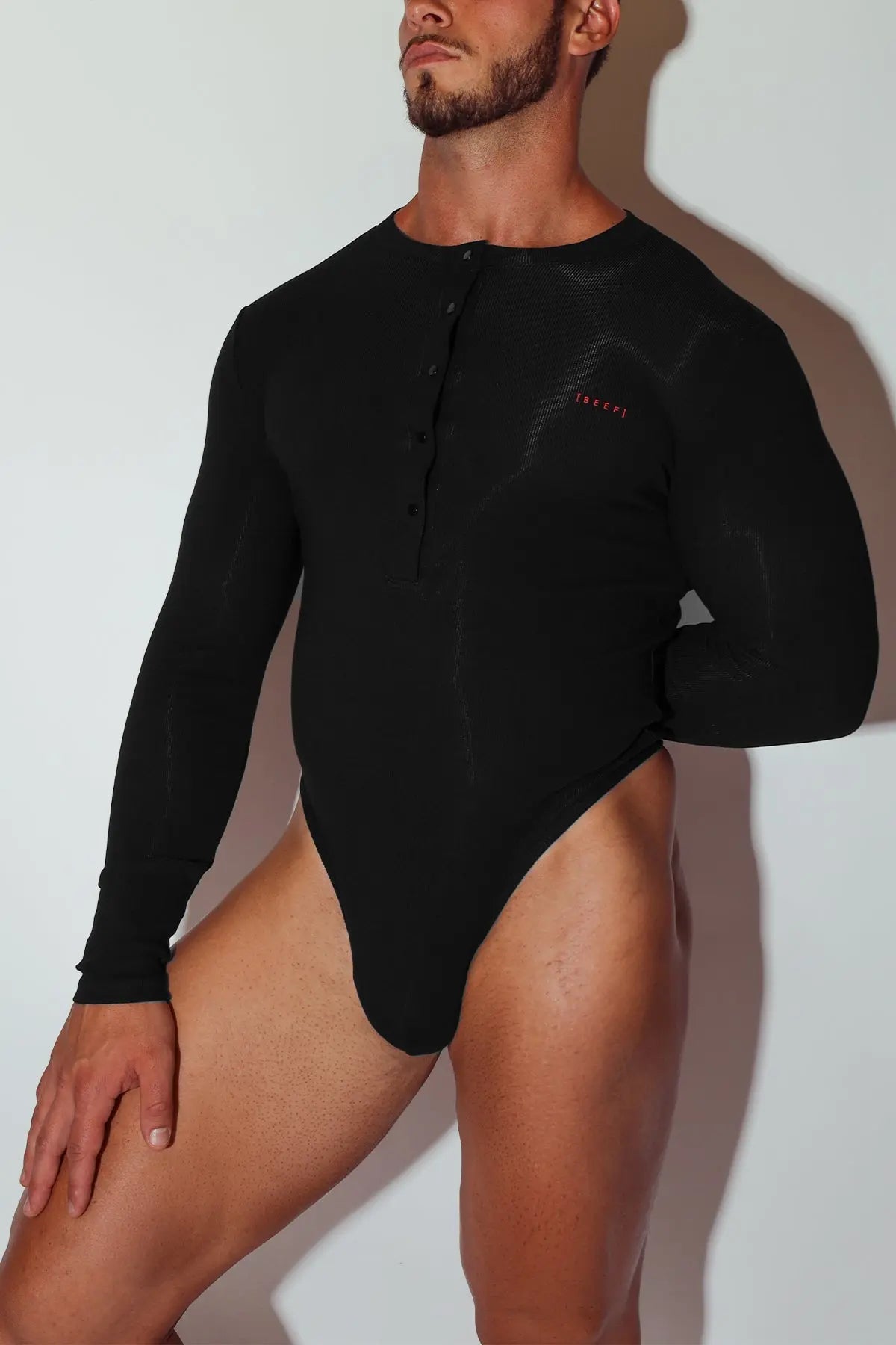 JJ Malibu Men's Infinity Long Sleeve Button Up Bodysuit - Midnight Black