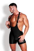 JJ Malibu Men's Athletic Wrestling Singlet Bodysuit  - Obsidian