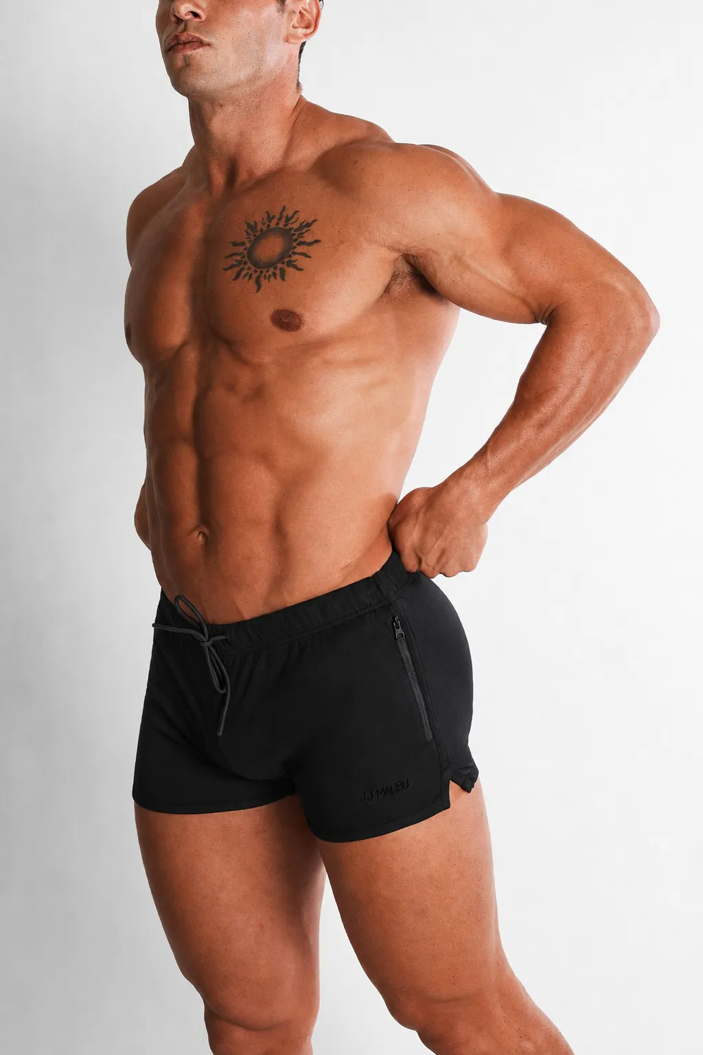 JJ Malibu Men's For-the-Night 2" Gym Short Shorts with Drawstring - All Black
