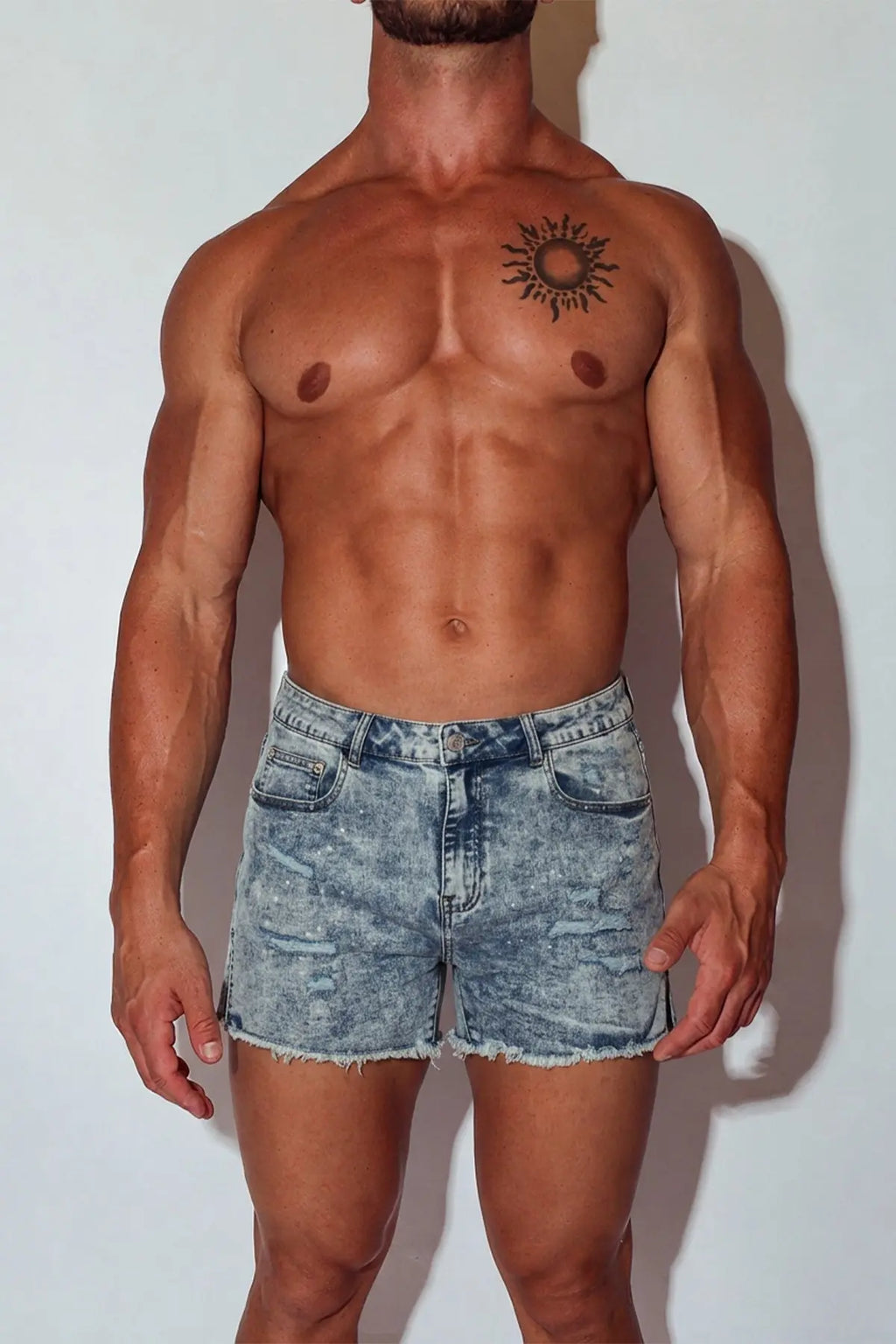 JJ Malibu Men's Jaded 3.5" Denim Short Shorts - Blue  Acid Wash