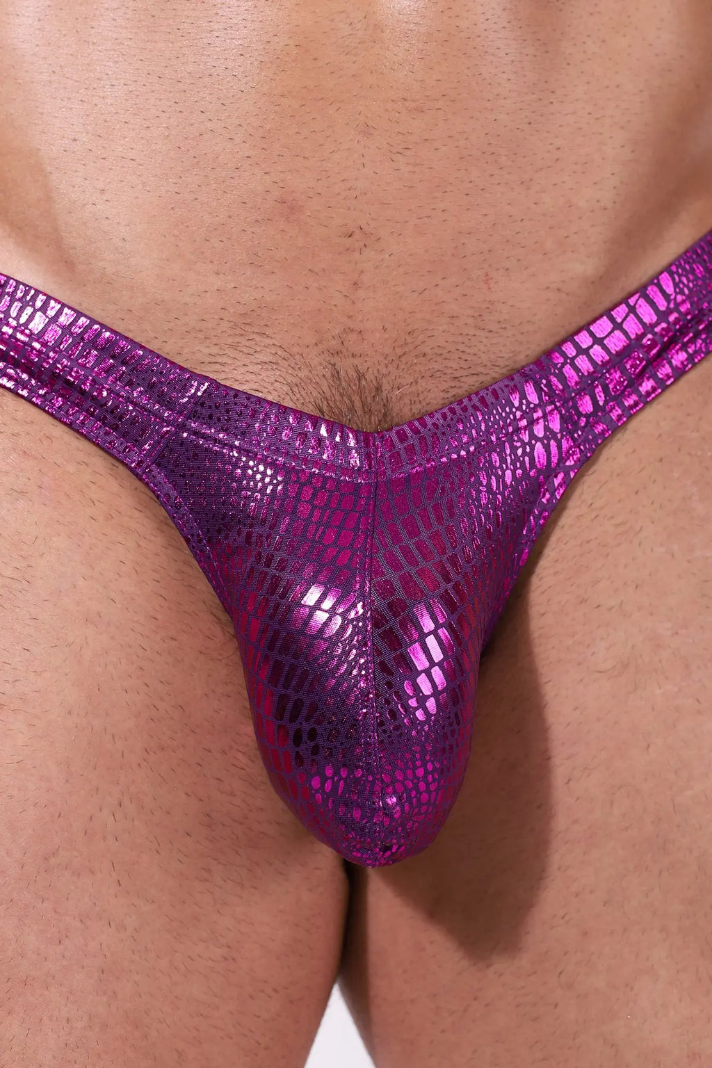 JJ Malibu Metallica Men's Thong with Bulge Pouch - Purple Croc