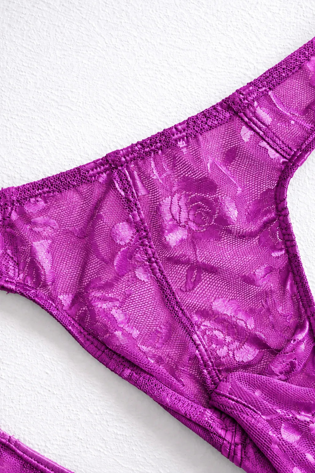 JJ Malibu Men's Veiled Floral Lace Thong - Violet