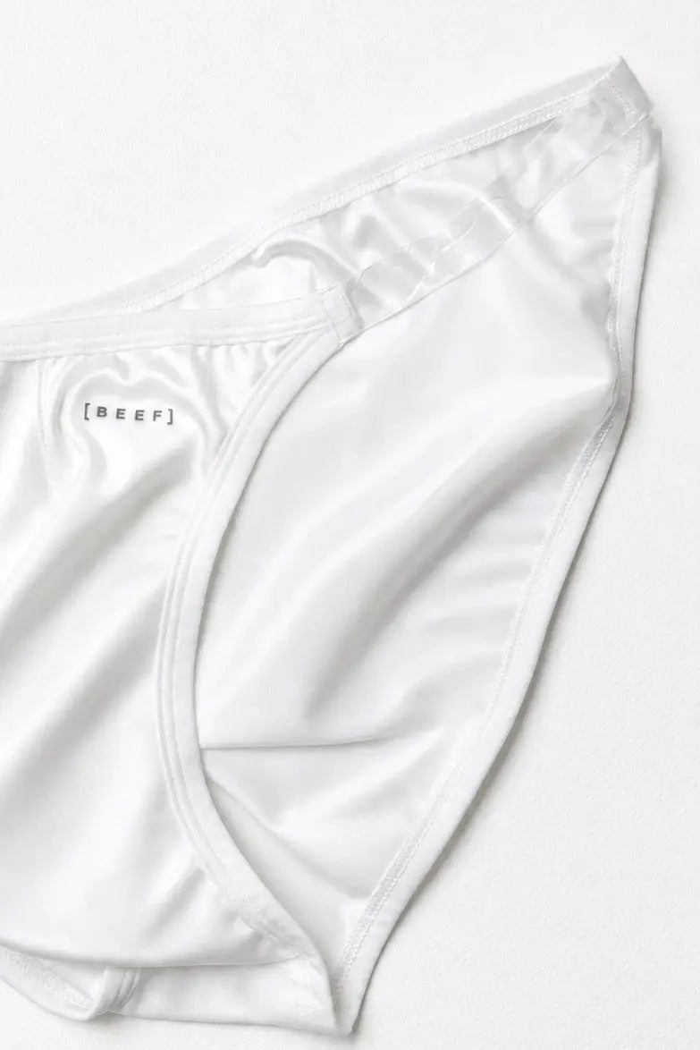 JJ Malibu Men's Clear Side Satin Briefs - Ivory