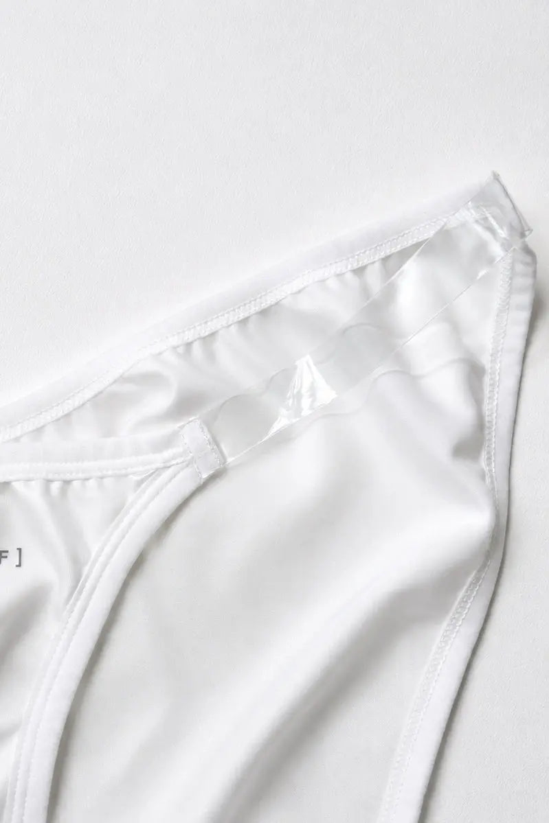 JJ Malibu Men's Clear Side Satin Briefs - Ivory