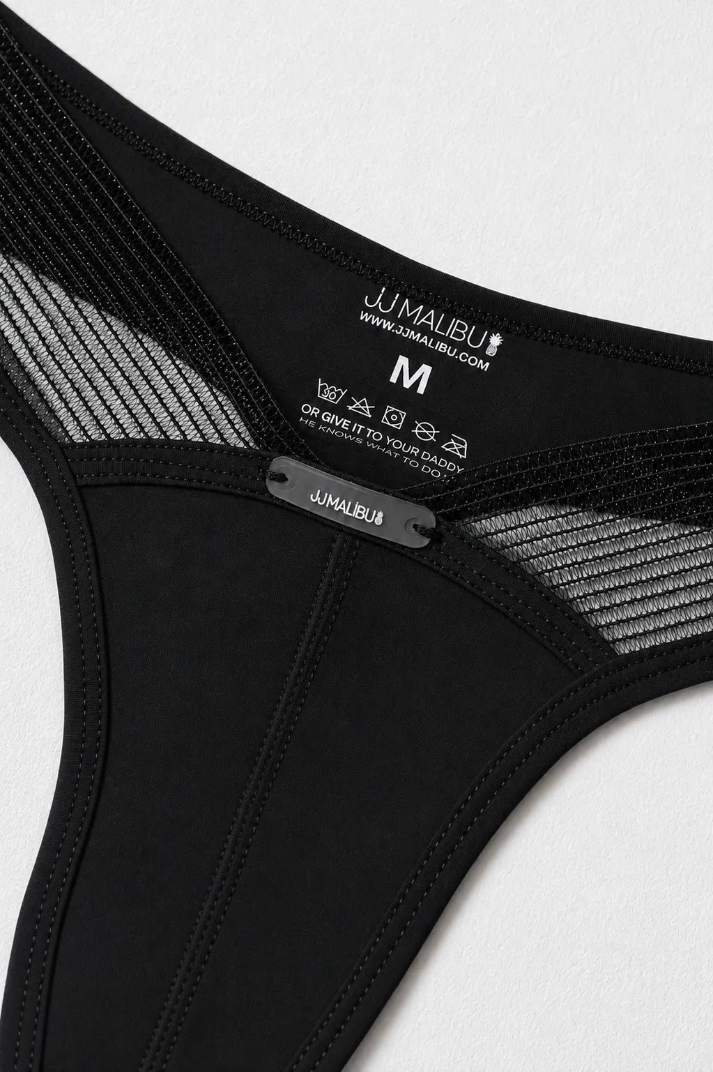 JJ Malibu Men's Lattice Side Mesh Thongs - Black Licorice