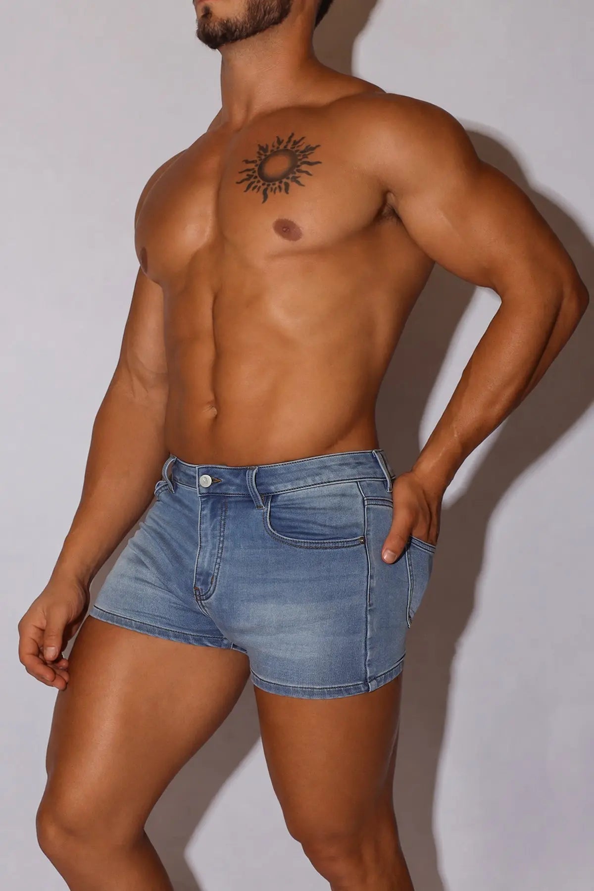 JJ Malibu Men's Full Moon Peek-A-Boo Denim Shorts - Light Blue