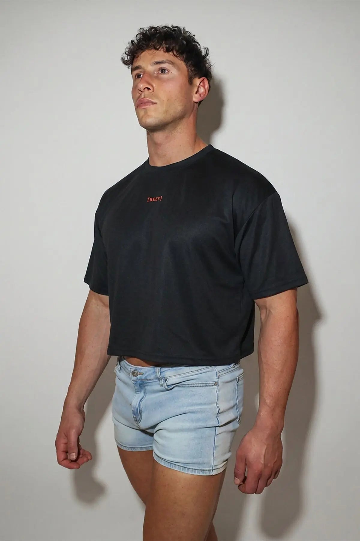 JJ Malibu Men's Cool-Dry Oversized Relaxed Crop Top - Onyx Black