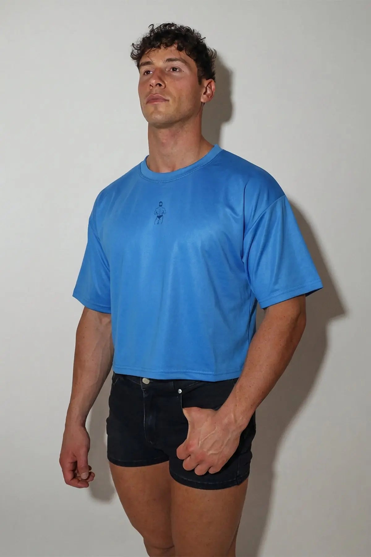 JJ Malibu Men's Cool-Dry Oversized Relaxed Crop Top - Cerulean Blue