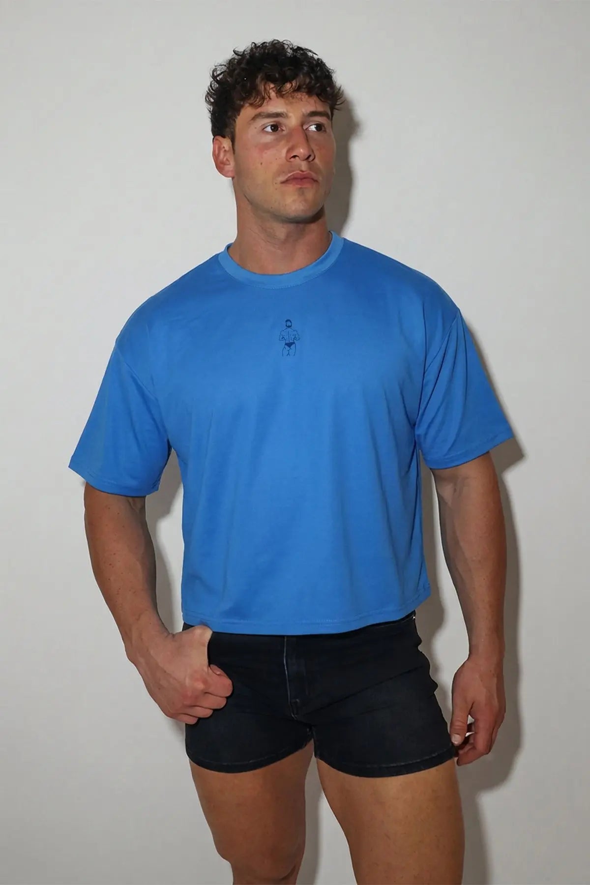 JJ Malibu Men's Cool-Dry Oversized Relaxed Crop Top - Cerulean Blue