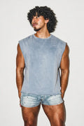 JJ Malibu Men's Pump-It Cropped Muscle Tank - Dusty Blue