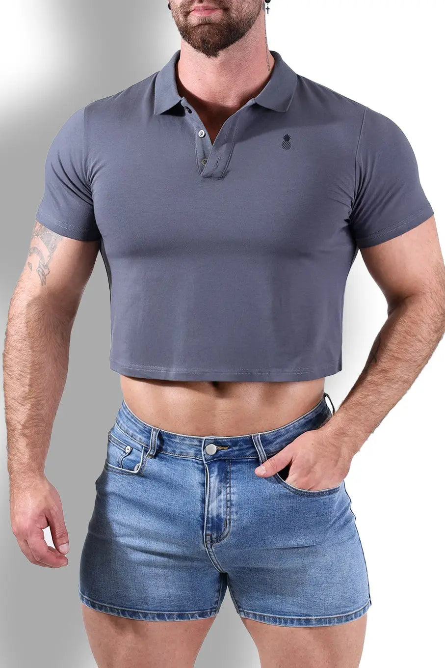 JJ Malibu Men's Fitted Polo Crop Top - Dark Grey
