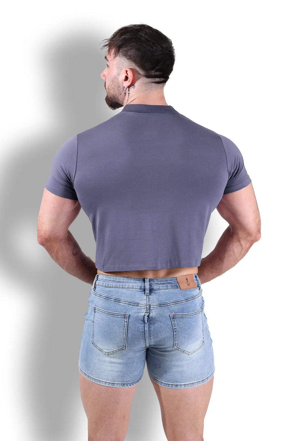 JJ Malibu Men's Fitted Polo Crop Top - Dark Grey