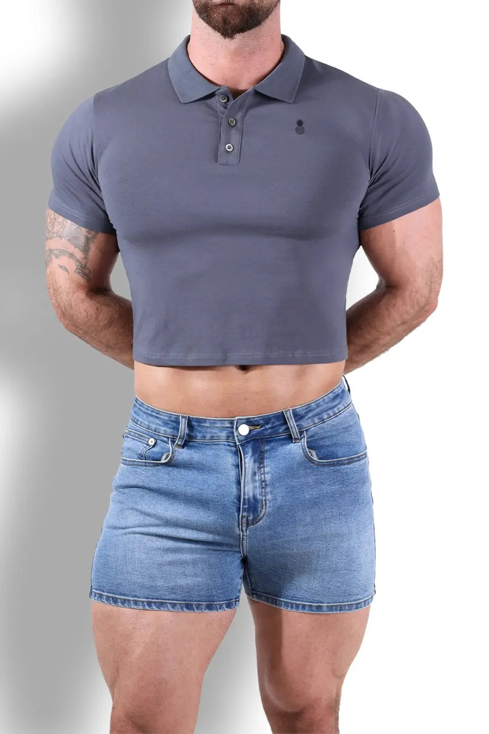 JJ Malibu Men's Fitted Polo Crop Top - Dark Grey
