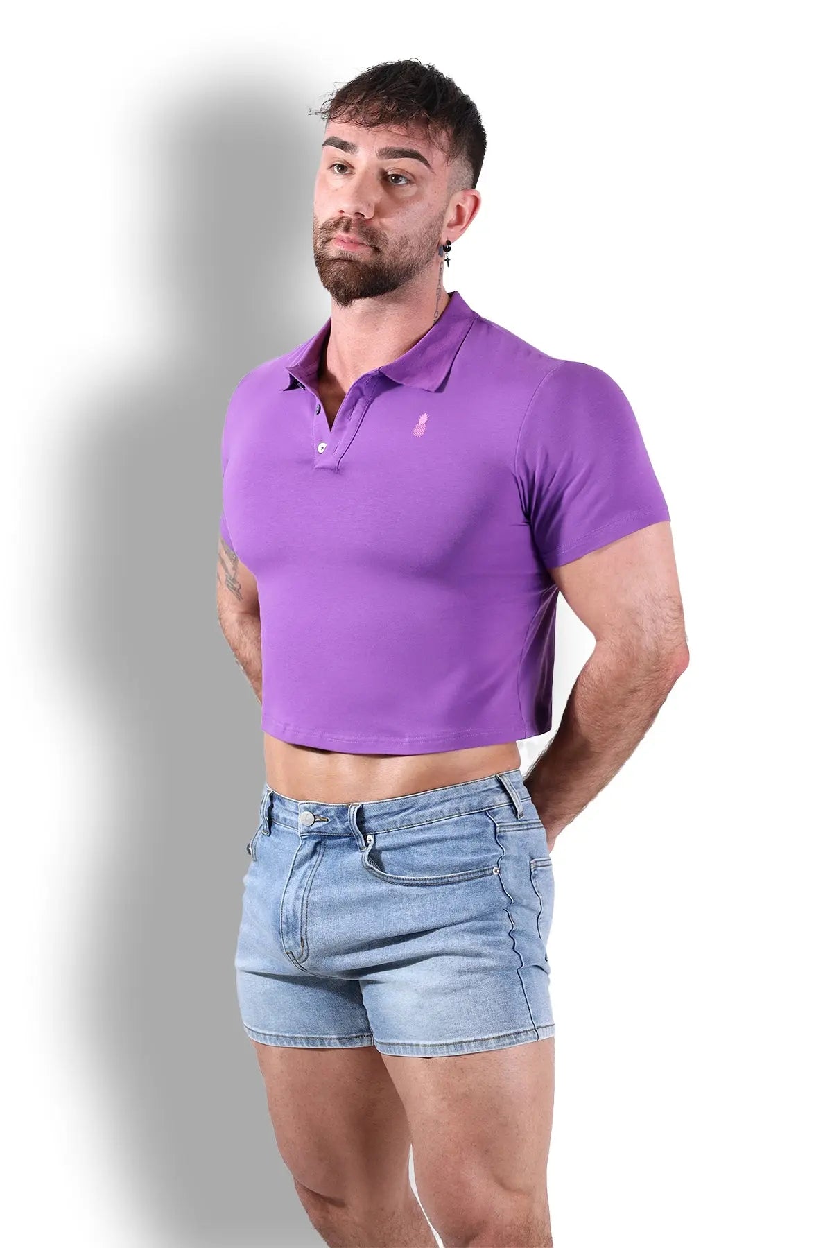 JJ Malibu Men's Fitted Polo Crop Top - Purple