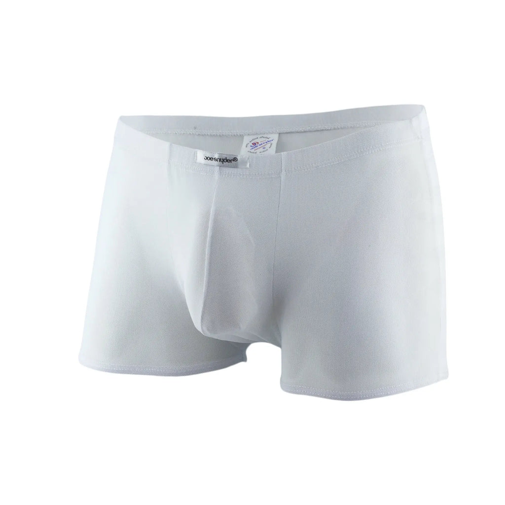 White menâ€™s boxer briefs js08 joe snyder boxer mesh with textured seamless fabric and branded waistband label