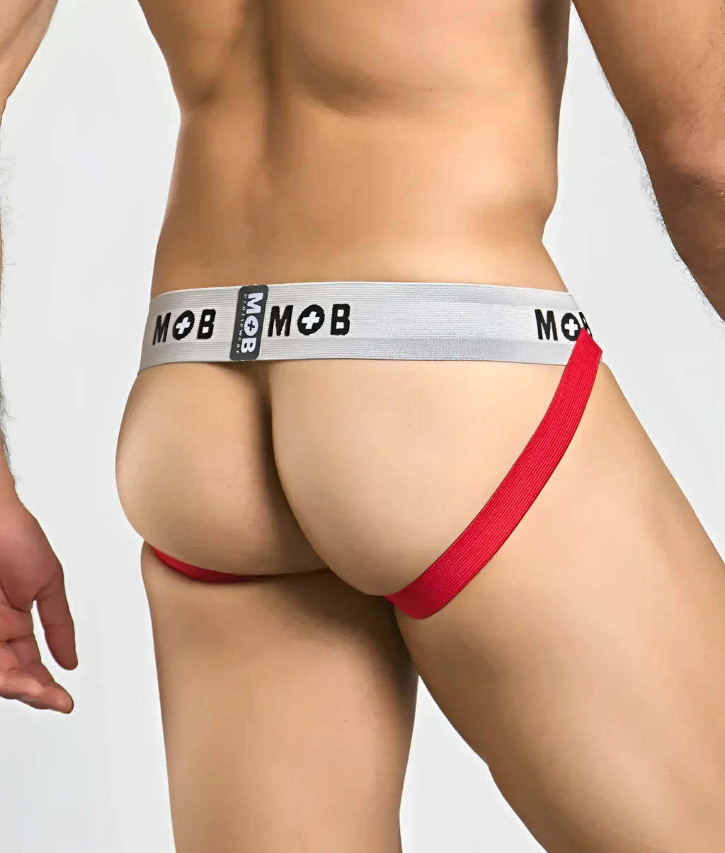 Red and gray mob classic jock 3 inches briefs with a supportive contoured design for comfortable wear