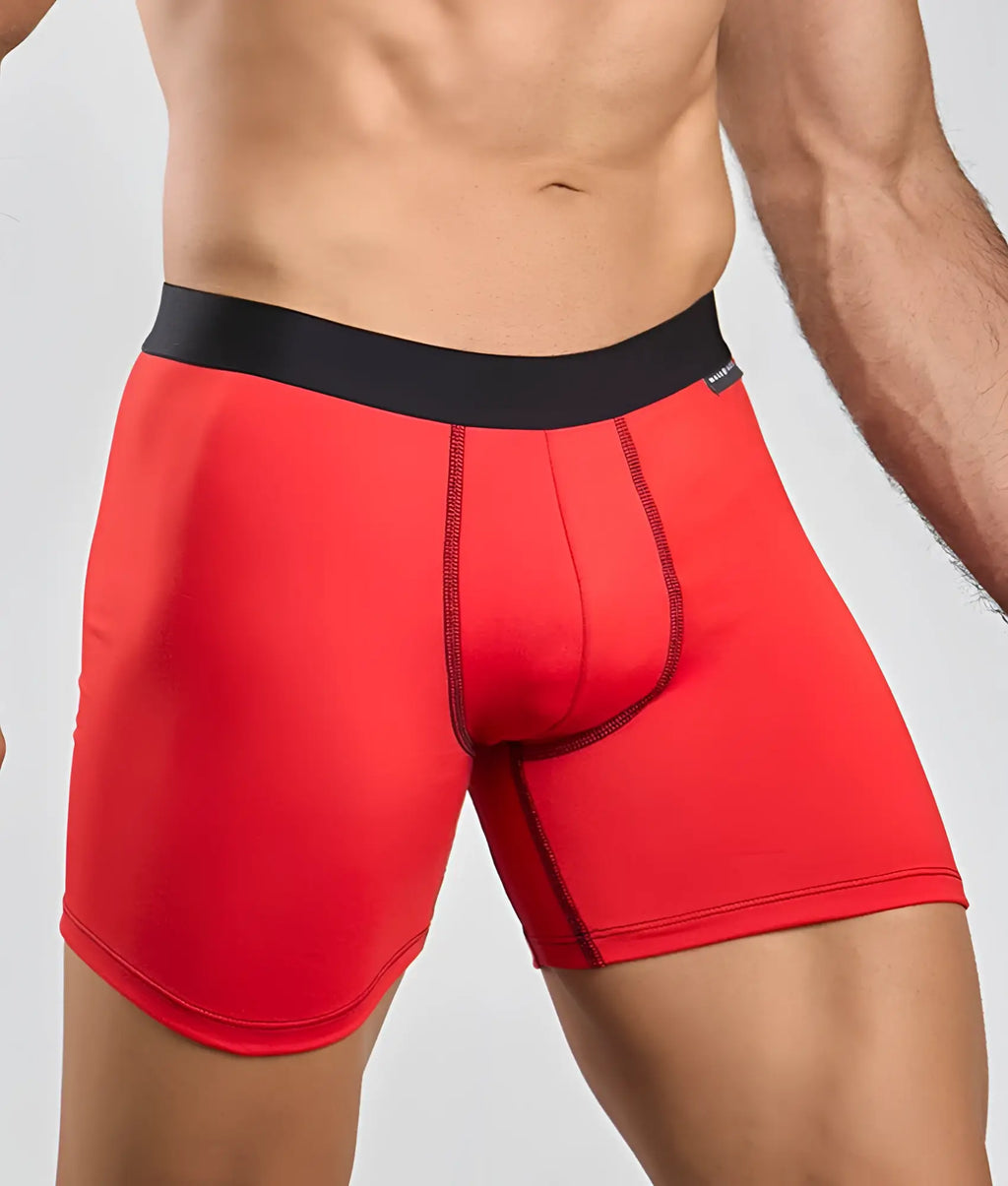 Malebasics classic tripack red boxer briefs with black elastic waistband for comfortable everyday wear