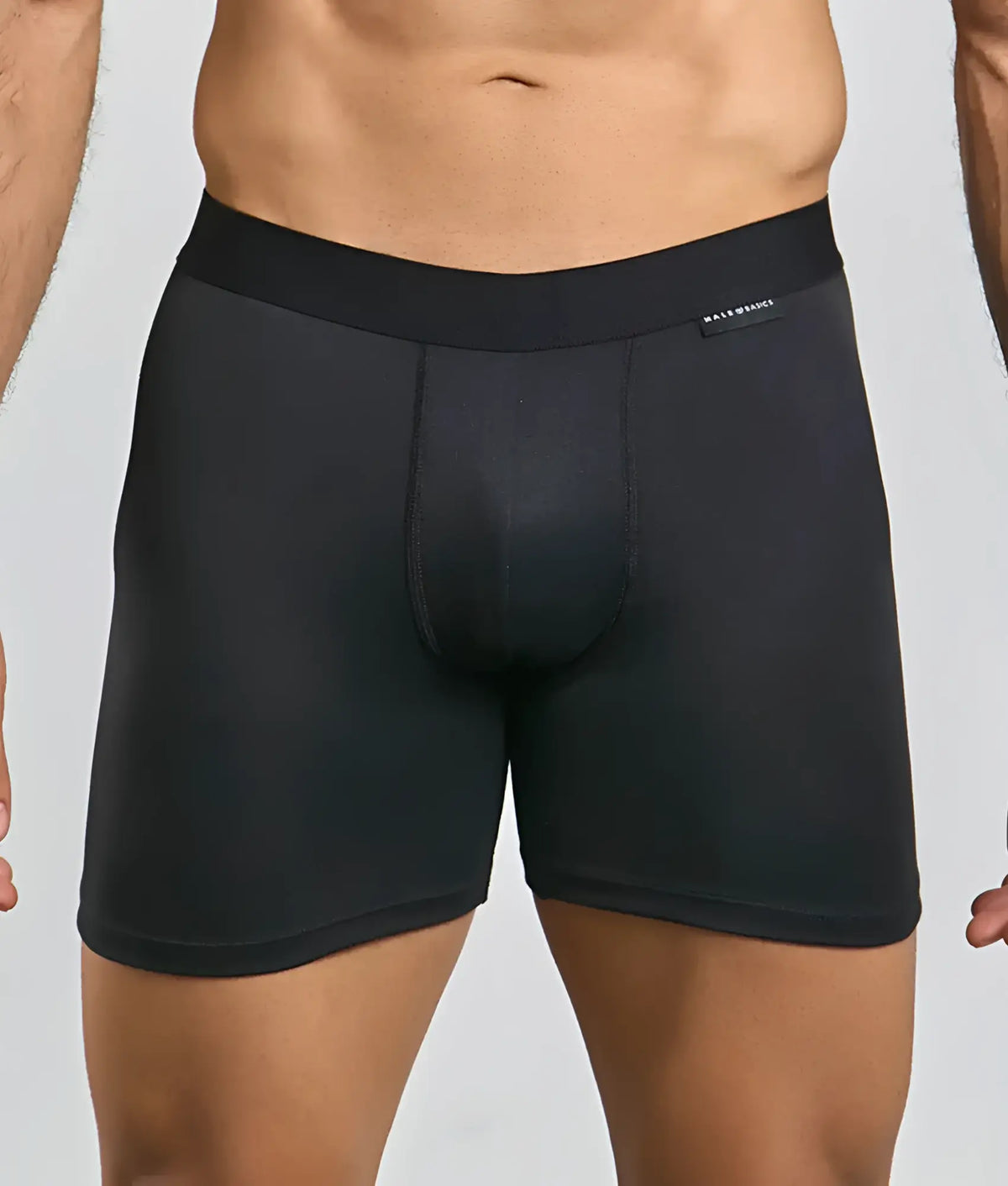 Malebasics classic tripack black menâ€™s boxer briefs with smooth form-fitting fabric and branded waistband
