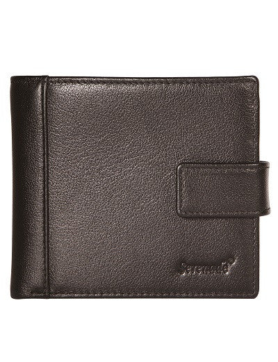 CAESAR MEN'S LEATHER BILLFOLD WALLET WITH TAB CLOSURE AND RFID-  GRAIN FINISH (BLACK)