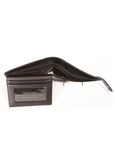 CAESAR MEN'S LEATHER BILLFOLD WALLET WITH TAB CLOSURE AND RFID-  GRAIN FINISH (BLACK)