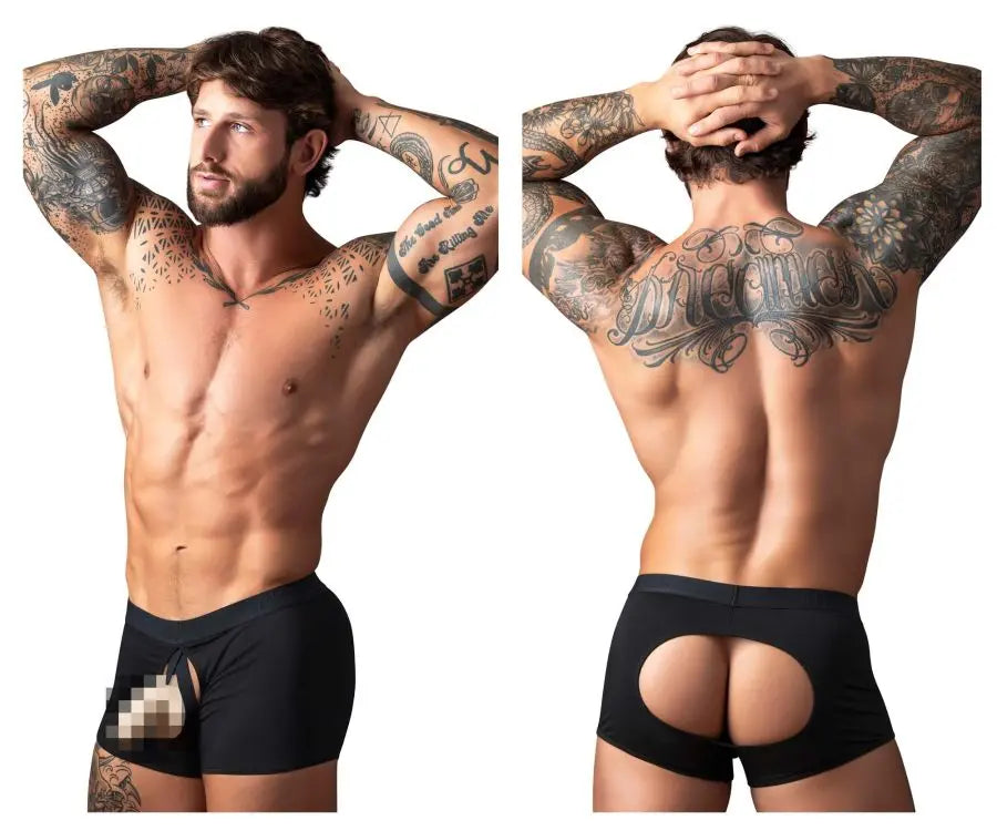 Male Power Men's Underwear 162-304 Open Ended Moonshine Short Open Front Elastic Cock Ring Color Black