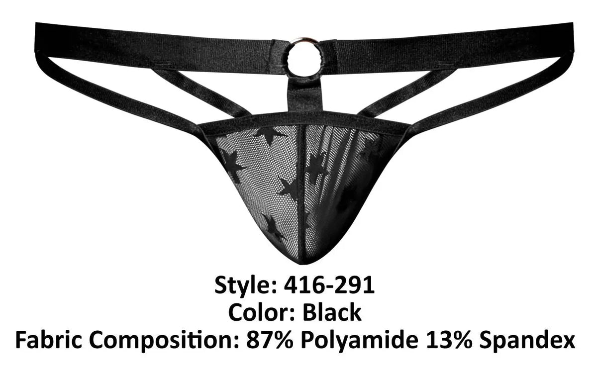 Male Power Men's Underwear 416-291 Love Star Thong with Ring Color Black