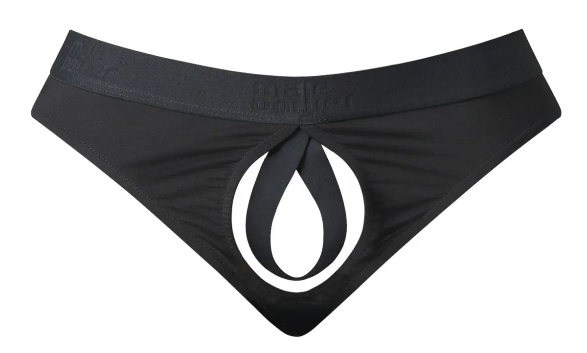 Male Power Men's Underwear 417-304 Open Ended Thong Open Front Elastic Cock Ring Color Black