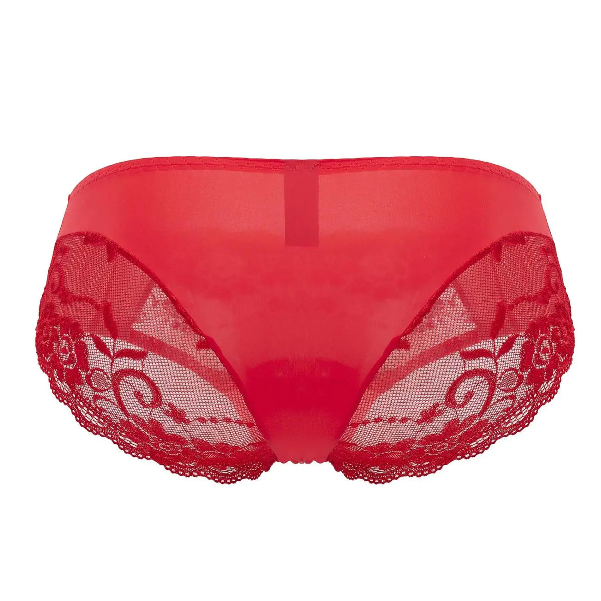 Male Power Men's Underwear 492-280 Sassy Lace High-Waisted Bikini with Sheer Mesh Pouch â€“ Red