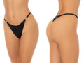 Mapale 140 No Show Animal Print Thong in black, featuring thin side straps and rhinestone accents.