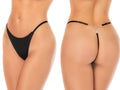 Mapale 141 black thong featuring thin side straps and a rhinestone back accent, shown from front and back.