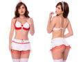 Mapale 60082 white and red nurse costume with bra, skirt, and matching headband on a white background.